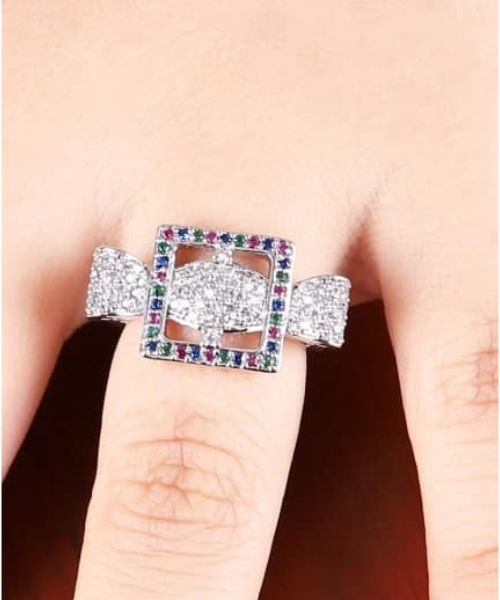 3Diamonds Clove Ring 902 Fashion Rings Platinum Plated 18 Mm - Multicolor