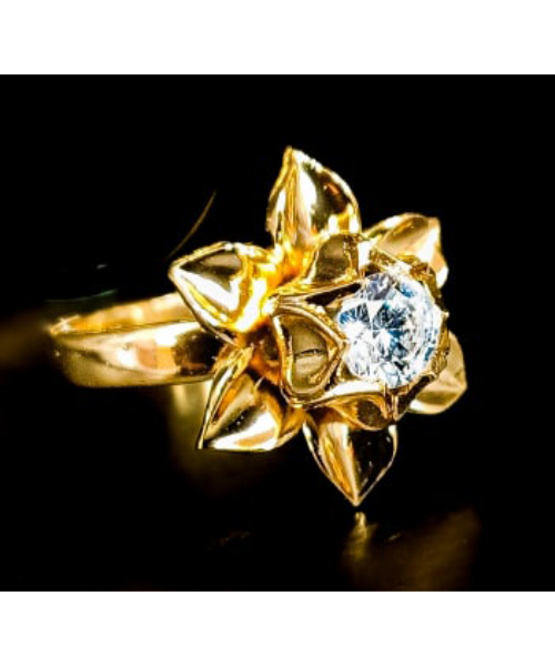 3Diamonds Clove Ring Flower 718 Fashion Ring Gold Plated 17 Mm - Gold