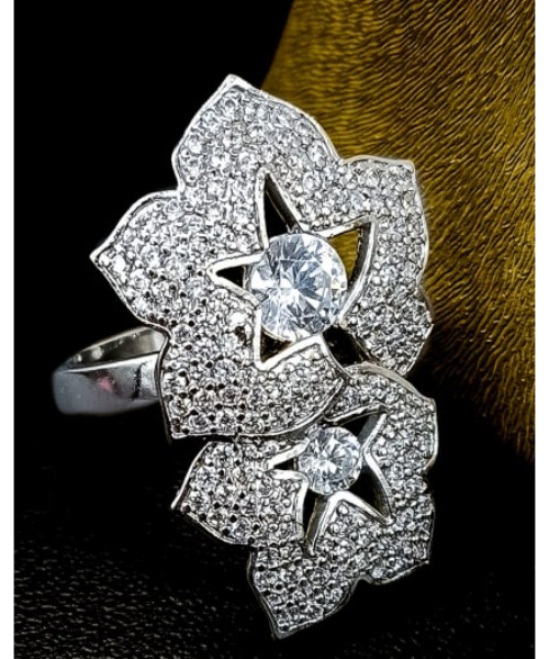 3Diamonds Clove Ring 252 Fashion Ring Platinum Plated 17 Mm - Silver