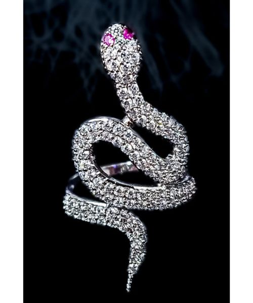 3Diamonds Snake Ring 339 Fashion Ring Platinum Plated 18 Mm - Silver