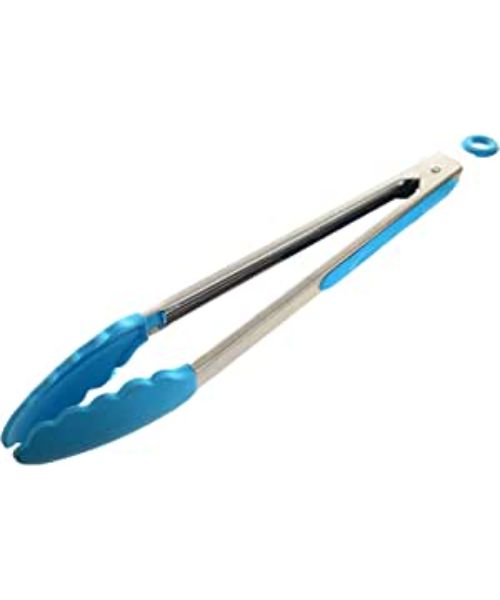 Silicone Barbecue Tong with stainless steel handle - ‎ Silver Blue