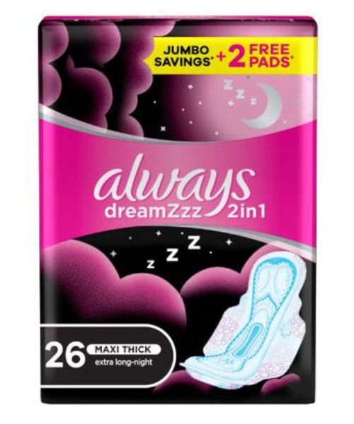 Always Dreams Soft Night Clean And Soft Night Sanitary Pads Maxi Thick Extra Long - 26 Pieces