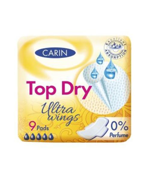 Carin Sanitary Pads Ultra Wings Top Dry 0% Perfume - 9 Pieces