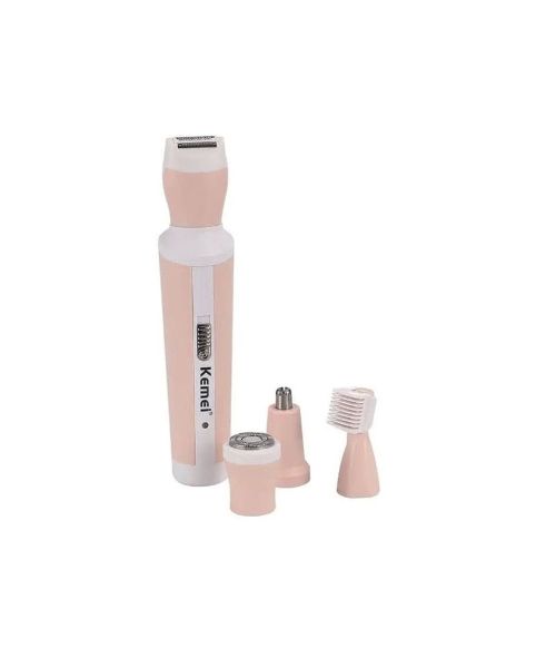 Kemei KM-3024 Rechargeable Trimmer With Free Mobile Holder 4 In 1 - Pink White
