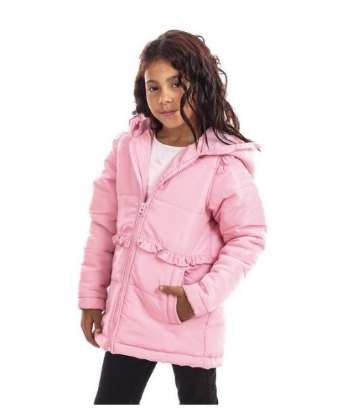 Andora winter Zipper hooded Ruffle Jacket Maxi For Girls - Rose