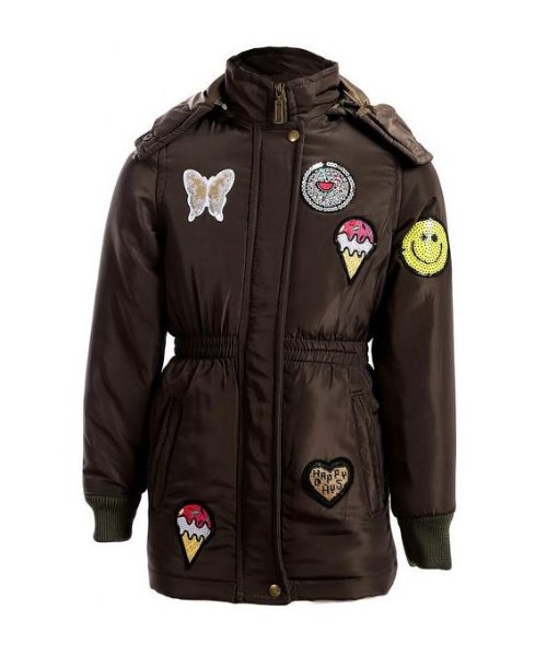 Andora Printed Zipper winter hooded Jacket Maxi For Girls - Dark Brown