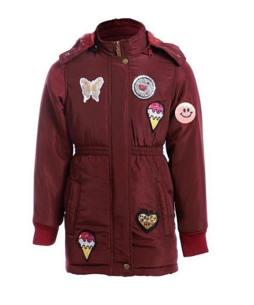 Andora Printed Zipper winter hooded Jacket Maxi For Girls - Dark Red