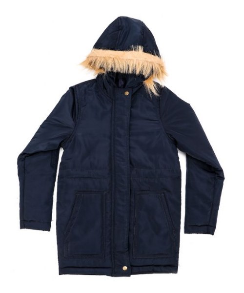 Andora Bomber Jacket Side Pockets With Fur hooded Maxi For Girls - Navy Blue
