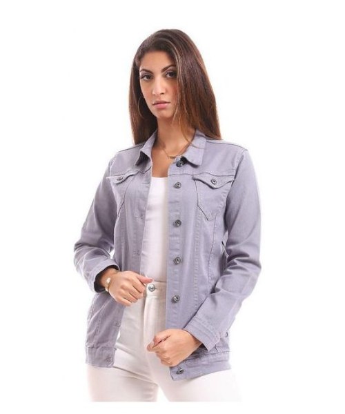 Andora Pockets Midi Length winter Denim Jacket For Women - Grey