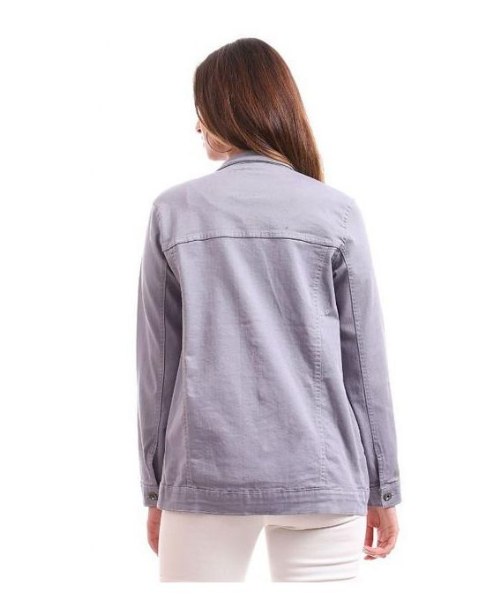 Andora Pockets Midi Length winter Denim Jacket For Women - Grey