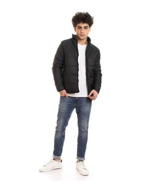 Andora Side Pockets Waterproof Zip Long Sleeves Jacket Midi Length For Men - Black