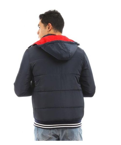 Andora Double Face Back Printed Puffer Jacket Midi Length For Men - Dark Blue Red