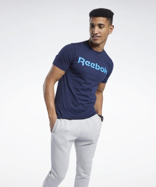 Reebok Graphic Series Short Sleeve Round Neck Sport T-Shirt Men Navy