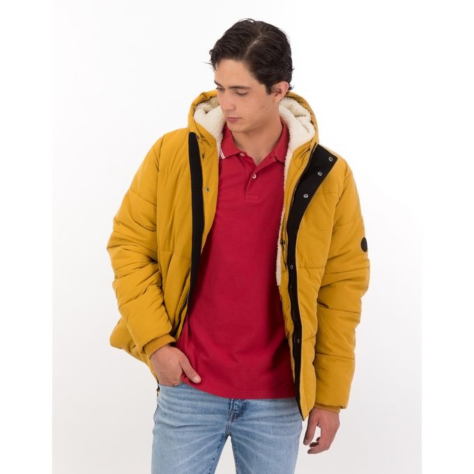 American Eagle Front Pockets Waist Length hooded Puffer Jacket For Men - Yellow