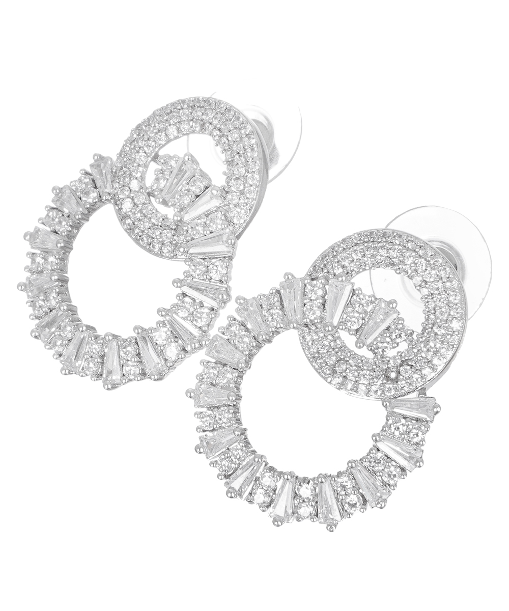3 Diamond Fashion Earring Casual Zircon stone For Women - Silver