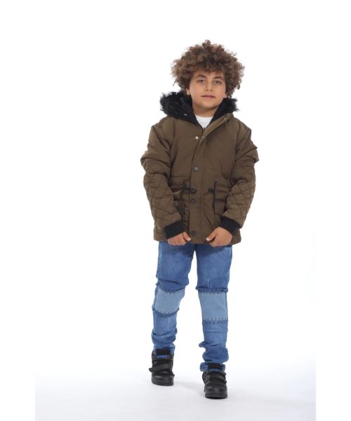 Ktk Winter Zip Up hooded Pockets Jacket For Boys - Brown