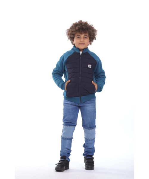 Ktk Winter Zip Up Pockets Jacket For Boys - Turquoise