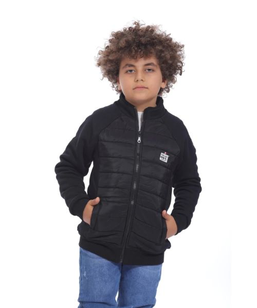 Ktk Winter Zip Up Pockets Jacket For Boys - Black