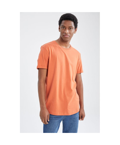 Defacto Short Sleeve Round Neck Cotton T-Shirt For Men - Orange