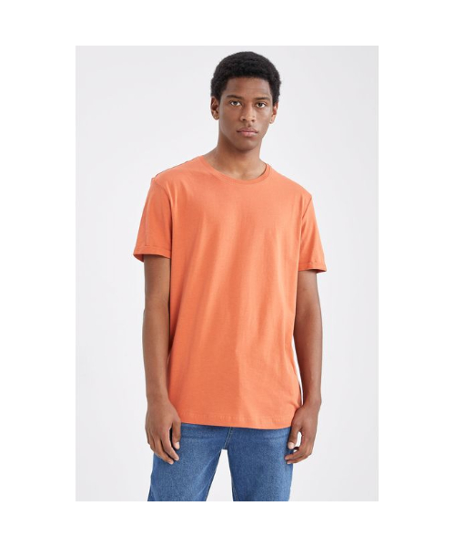 Defacto Short Sleeve Round Neck Cotton T-Shirt For Men - Orange
