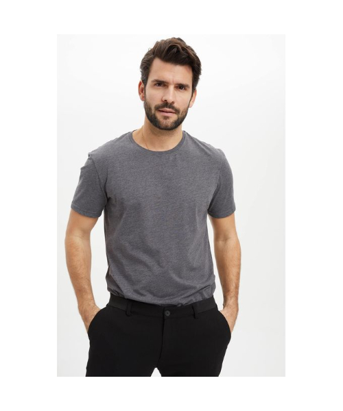 Defacto Short Sleeve Round Neck T-Shirt For Men - Grey