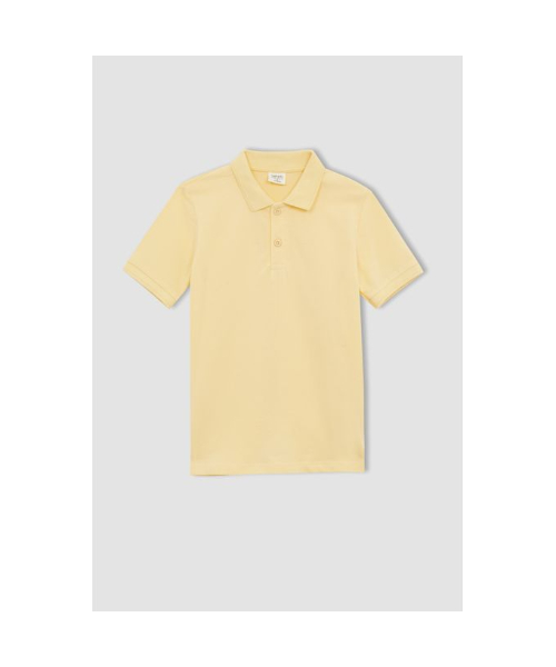 Defacto Short Sleeve Shirt Neck Cotton Polo For Men - Yellow