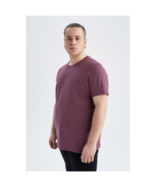 Defacto Short Sleeve Round Neck T-Shirt For Men - Purple