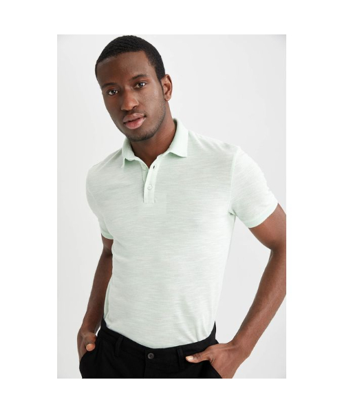 Defacto Short Sleeve Shirt Neck Polo For Men - Turquoise
