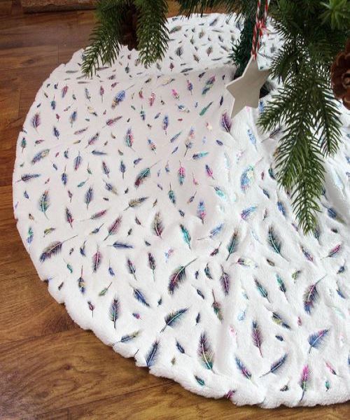 Christmas Tree Feathers Mat For Decoration 90Cm - White 