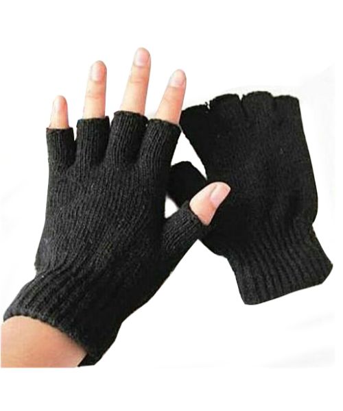 Winter Half Finger Wool Gloves For Men - Black