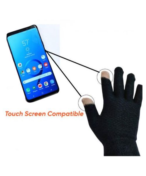 Winter Full Finger Gloves And There Finger Touch Screen Tips For Men - Black