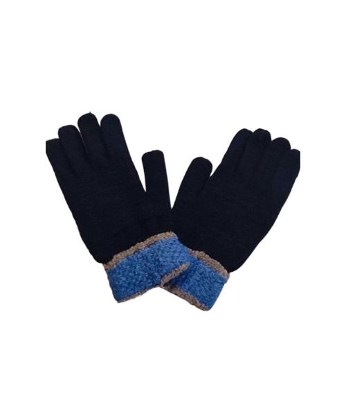 Winter Full Finger Wool Gloves For Men - Black Blue