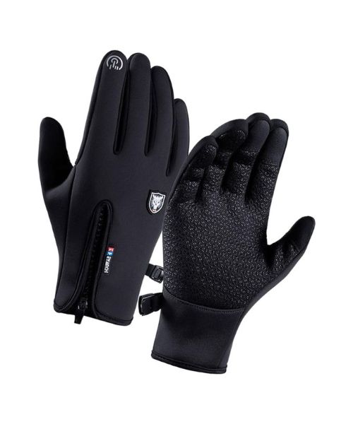 Windproof Snow Gloves With Zipper For Women - Black