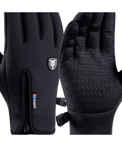 Windproof Snow Gloves With Zipper For Women - Black