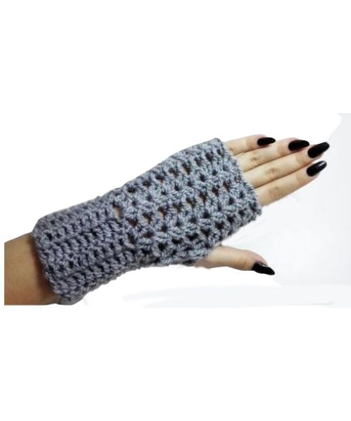 Handmade Winter Half Finger Wool Crochet Gloves For Women - Grey