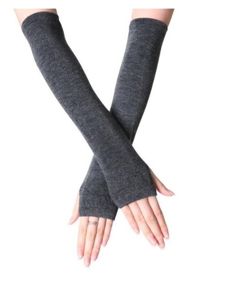 Winter Fingerless Wool Long Arm Gloves For Women - Dark Grey