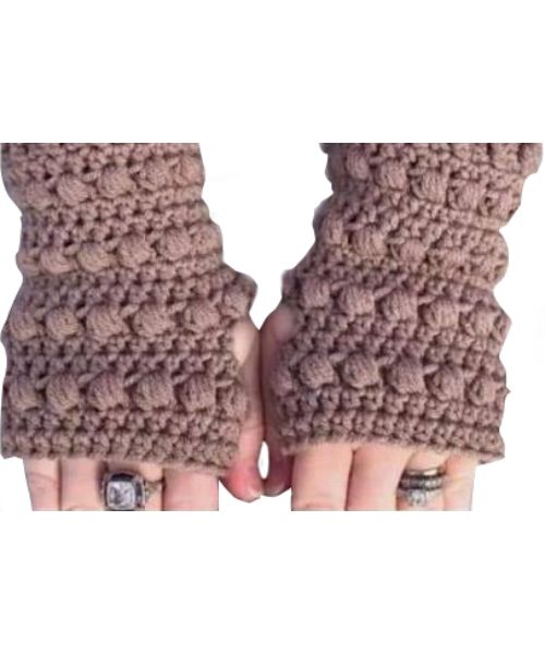 Handmade Winter Fingerless Wool Crochet Gloves For Women - Brown