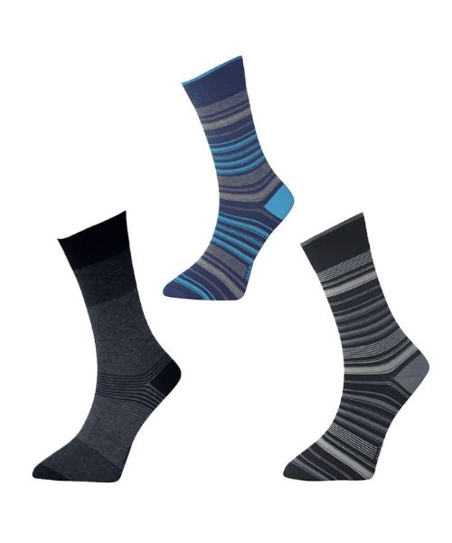 Solo Long Neck Socks Cotton Striped For Men - Set Of 3 Pairs