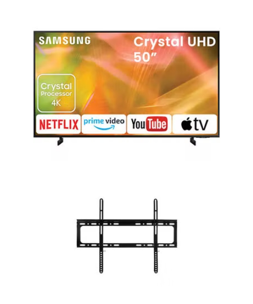 Samsung 50 Inch LED 4 K Ultra HD Smart Tv With Flat Panel Built in Receiver Wall Mount Bracket - Black Ua50Au8000Uxzn