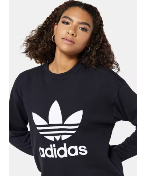 Adidas Logo Round Full Sleeve Sweatshirt for Women Black