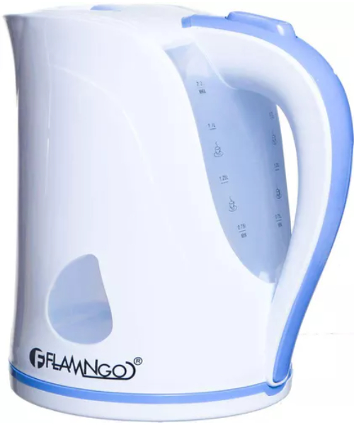 Flamingo Electric Kettle Plastic With a movable base 2 Liter - White Blue FM-4002