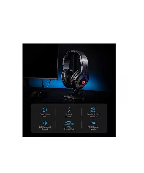 Redragon H350RGB Wired Gaming Headphones High Quality Sound LED Light Noise  Reduction Microphone - Black