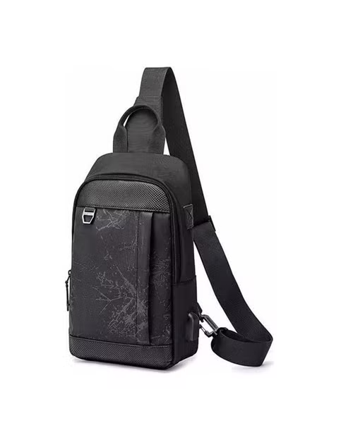Golden Wolf Crossbody Chest One Shoulder Waterproof With Usb For Men - Black