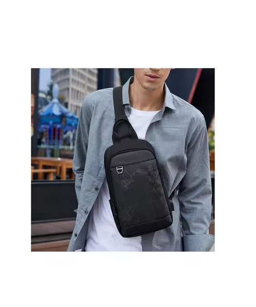 Golden Wolf Crossbody Chest One Shoulder Waterproof With Usb For Men - Black