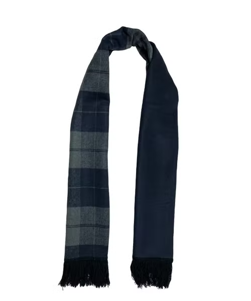 Scarf Collections Double Face Casual Check Patterned Wool Scarf For Unisex - Navy Blue Grey