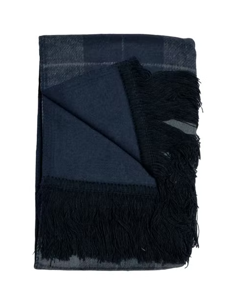 Scarf Collections Double Face Casual Check Patterned Wool Scarf For Unisex - Navy Blue Grey