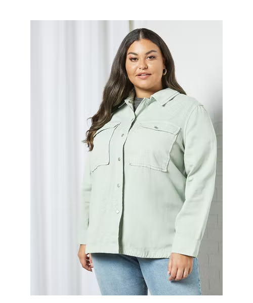 Erobring gårdsplads Tag fat Violeta By Mango Buttoned Mid Waist Plus Size Pocket Denim Jacket For Women  - Green