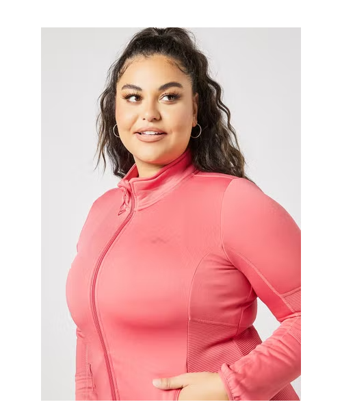 Only Play Plus Size High Neck Mid Waist Zipper Jacket For Women - Pink