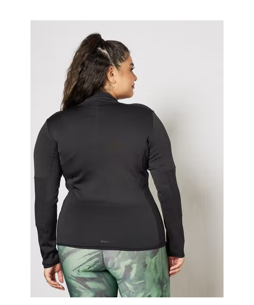 Only Play Plus Size High Neck Mid Waist Zipper Jacket For Women - Black