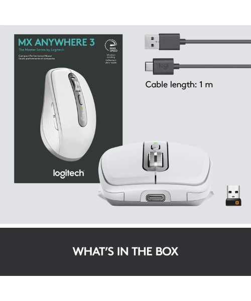 Logitech Mx Anywhere 3 Wireless Mouse ‎910-005989 Wireless Laser Mouse Multi Use Compact Performance 4000Dpi - Light Grey